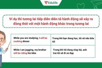 Ví dụ thì tương lai tiếp diễn diễn tả hành động sẽ xảy ra đồng thời với một hành động khác trong tương lai​